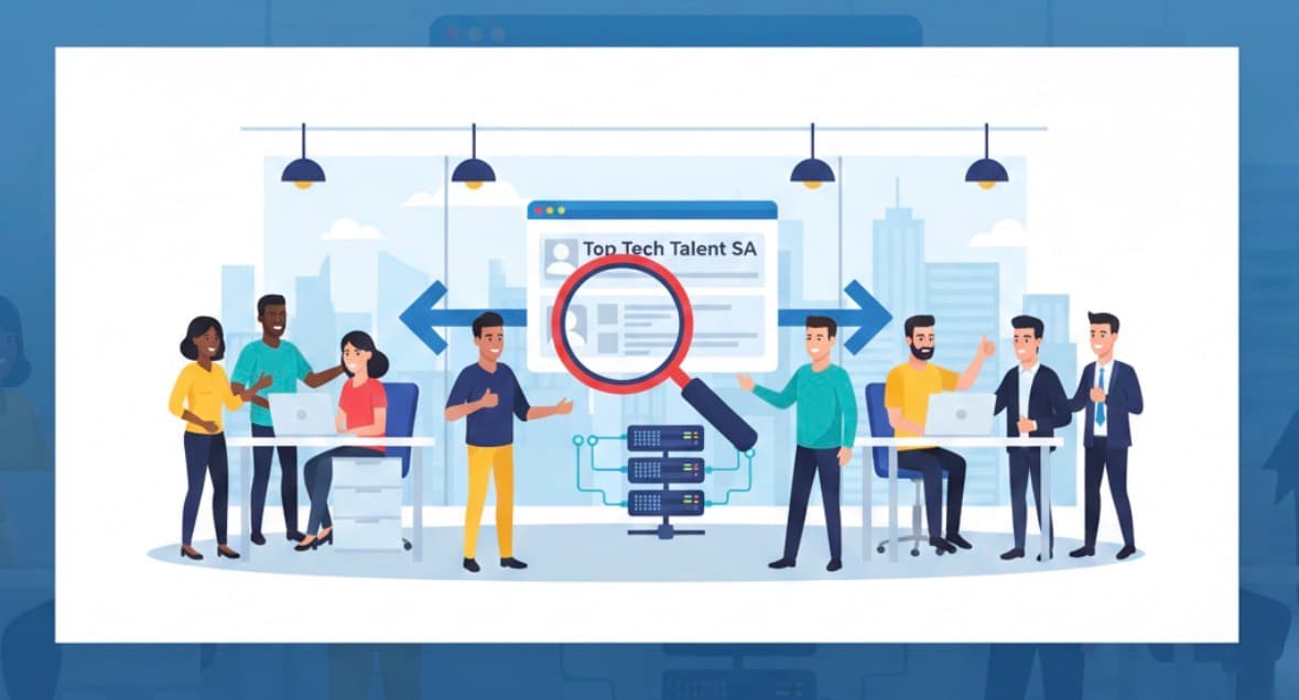 Illustration of South African tech team searching for talent
